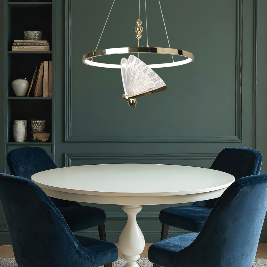 Lampa wisząca Marissa Ring złota z motylem